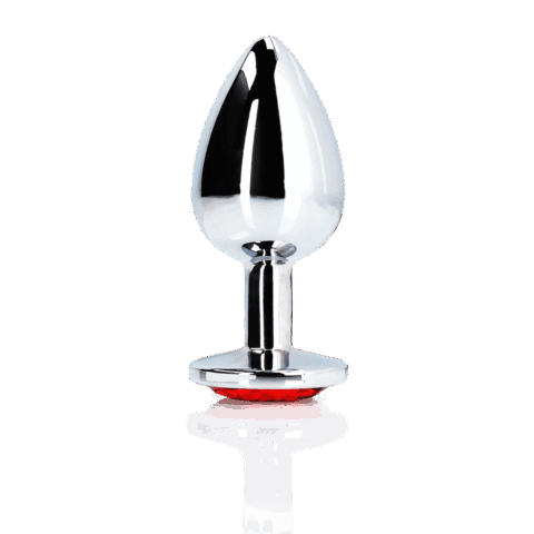 Ronde Edelsteen Butt Plug - Medium - Zilver/Ruby Rood
