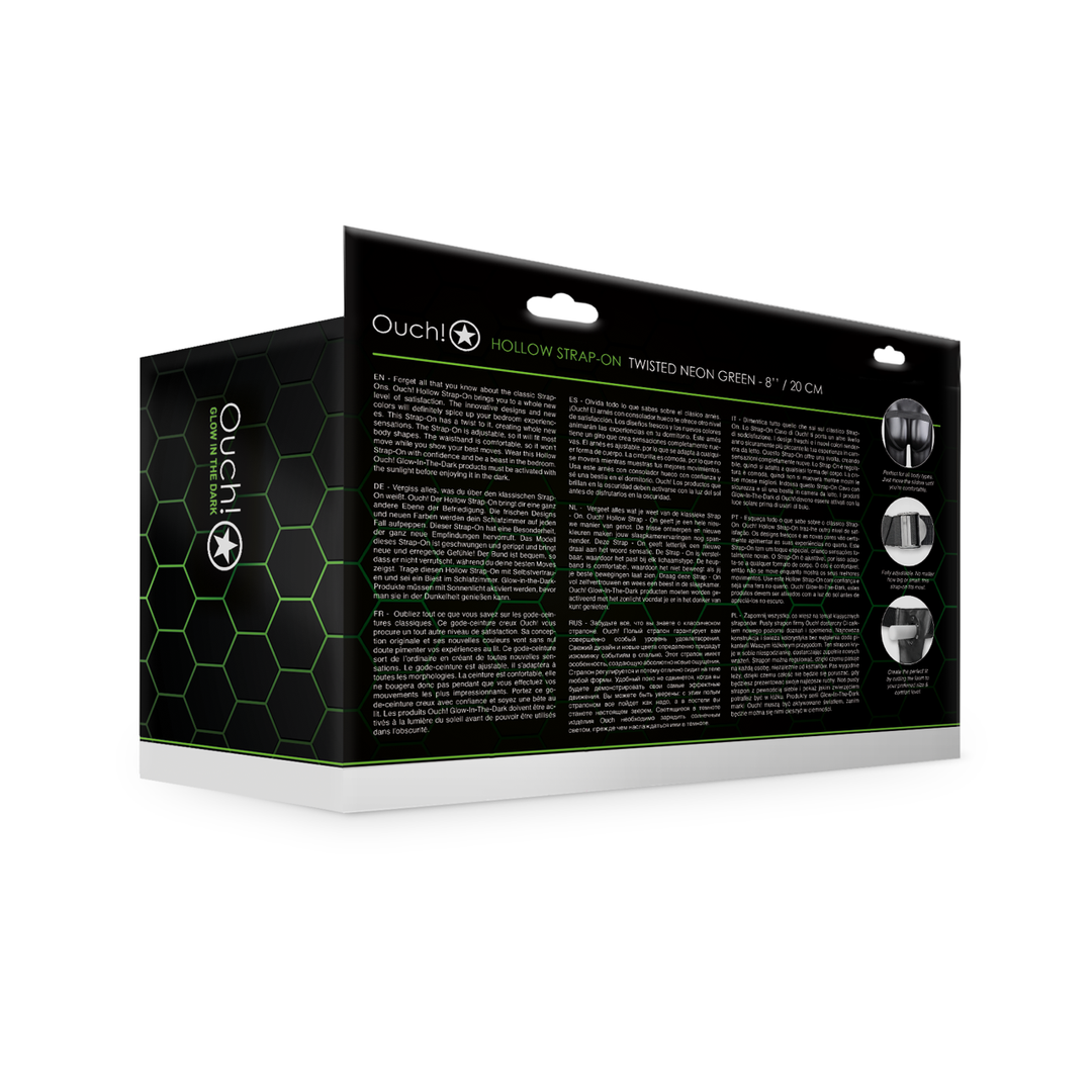 Glow in the Dark Twisted Hollow Strap-On - 8 / 20 cm - Neon Groen - Afbeelding 3