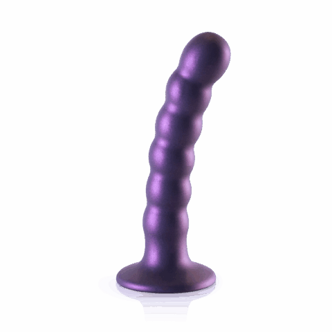 Beaded Silicone G-Spot Dildo - 5'' / 13 cm - Metallic Paars