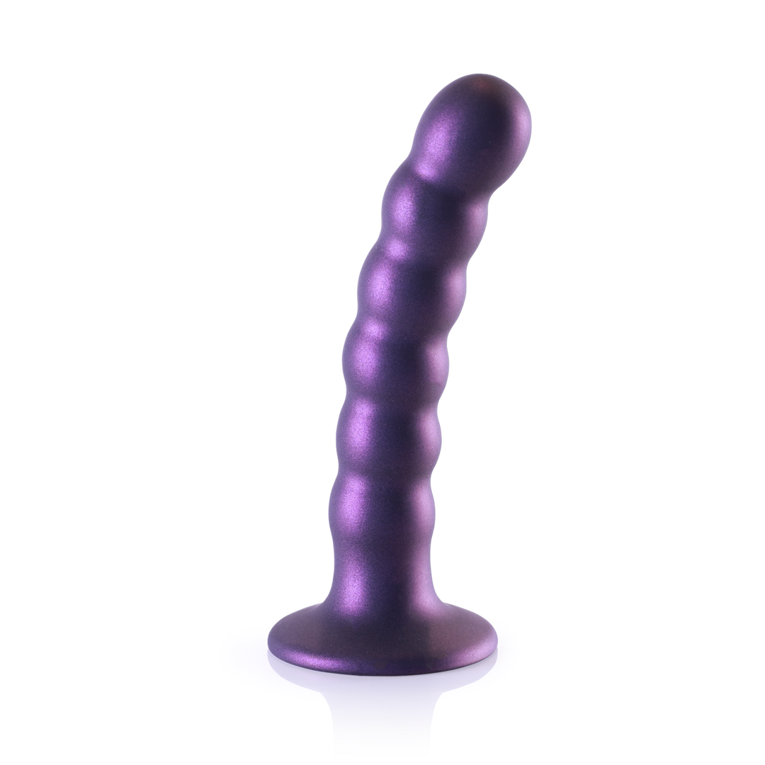 Beaded Silicone G-Spot Dildo - 5'' / 13 cm - Metallic Paars