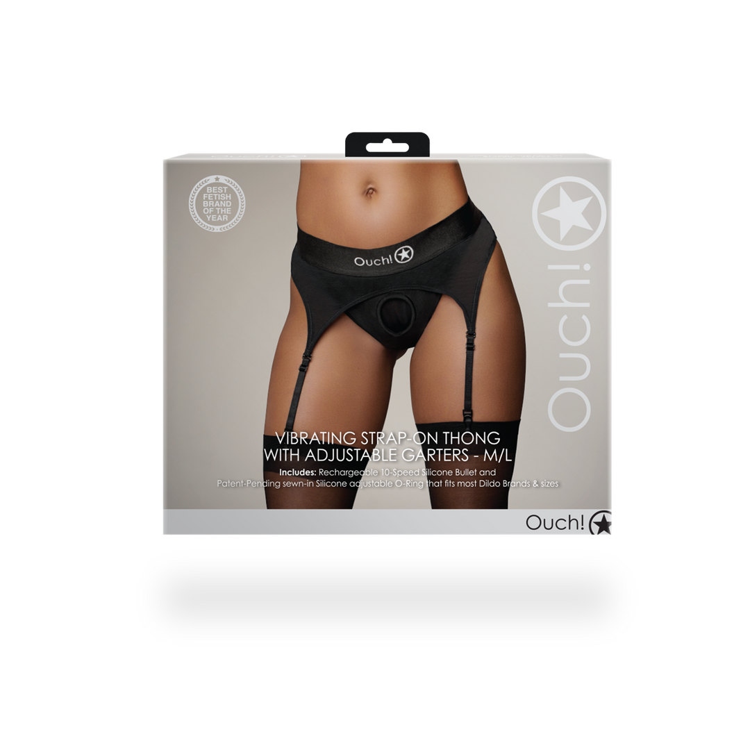 Vibrerende Strap-on Thong met Verstelbare Garter - M/L - Zwart - Afbeelding 3