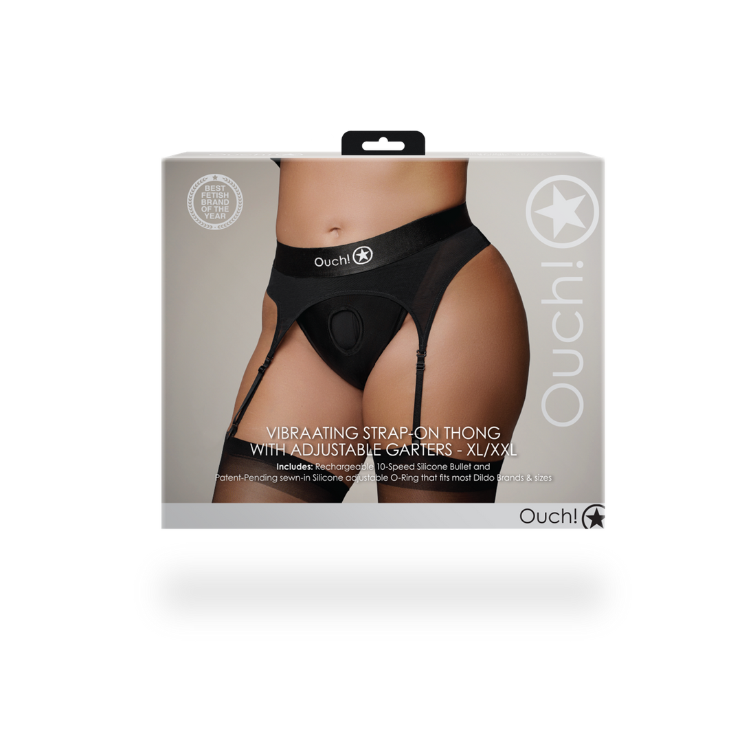 Vibrerende Strap-on Thong met Verstelbare Garters - XL/XXL - Zwart - Afbeelding 3
