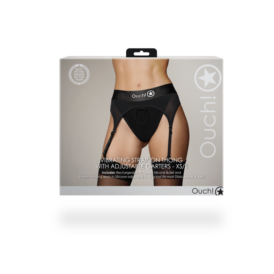 Vibrerende Strap-on Thong met Verstelbare Garters - XS/S - Zwart - Afbeelding 3