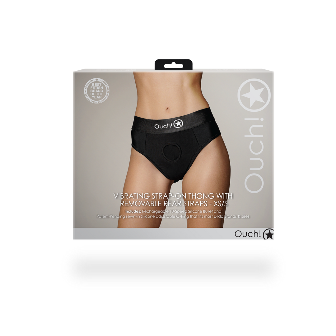 Vibrerende Strap-on Thong met Verwijderbare Butt Straps - XS/S - Zwart - Afbeelding 3