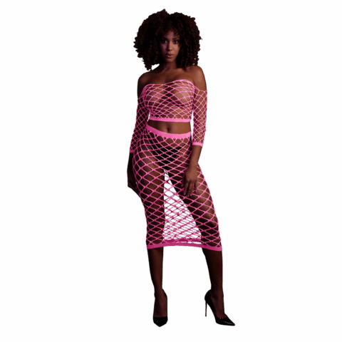 Langarm Crop Top en Lange Rok - One Size - Neon Roze