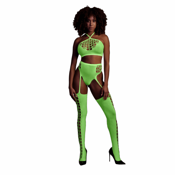 Twee Delige Set met Crop Top en Kousen - One Size - Neon Groen