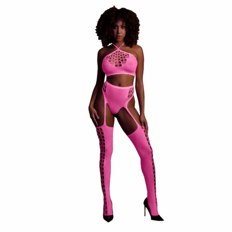 Twee-delige set met crop top en kousen - Één maat - Neonroze