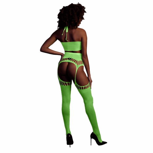 Twee-delige set met crop top en panty - One size - Neon groen - Afbeelding 3