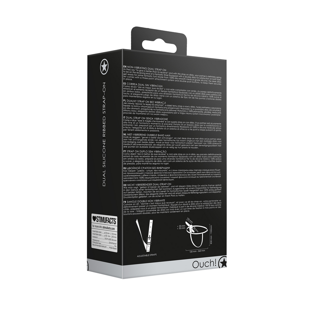 Dubbele Siliconen Geribbelde Strap-On - Verstelbaar - Zwart - Afbeelding 3