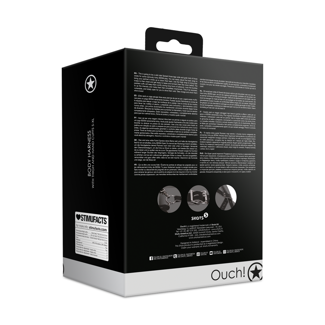 Lichaamsharnas met dij- en handboeien - Zwart - Afbeelding 3