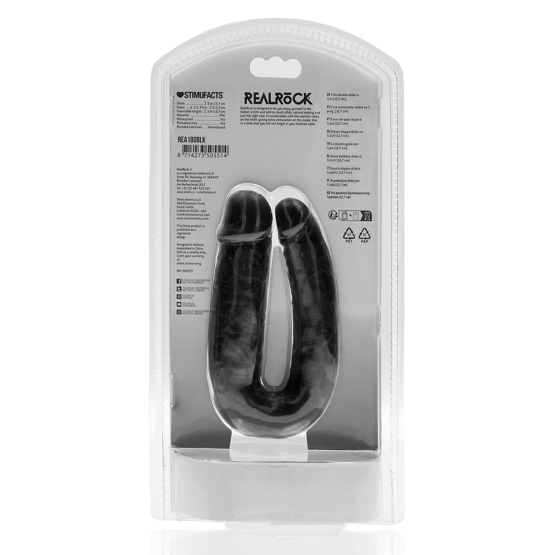U Vormige Dubbele Dildo 5 / 12,7 cm - Zwart - Afbeelding 3