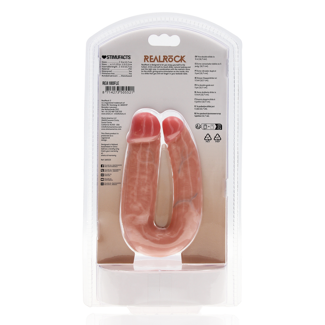 U Vormige Dubbele Dildo 5 / 12,7 cm - Vlees - Afbeelding 3