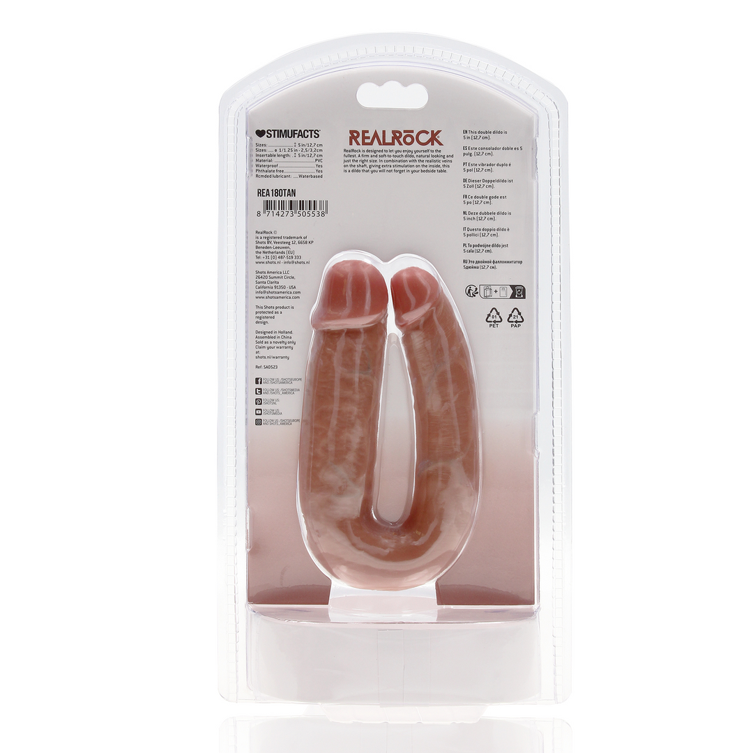 U Vormige Dubbele Dildo 5 / 12,7 cm - Tan - Afbeelding 3