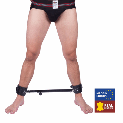 Verstelbare metalen spreidbalk met leren manchet - 35 tot 60 cm - Zwart