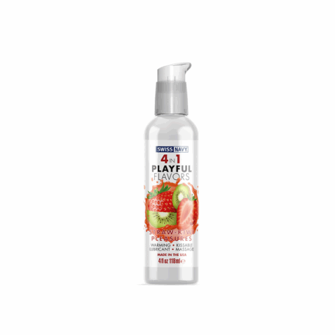 4 in 1 Playful Flavors - Lubricant with Straw-Kiwi Pleasures Flavor - 4 fl oz / 118 ml
