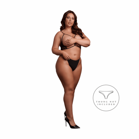 Triangel bh met open cups, kant en verstelbare bandjes - Zwart