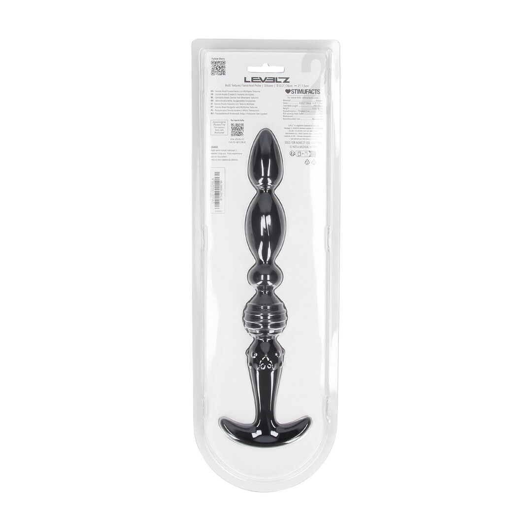 Multi Textured Silicone Flared Anale Probe - Zwart - Afbeelding 3