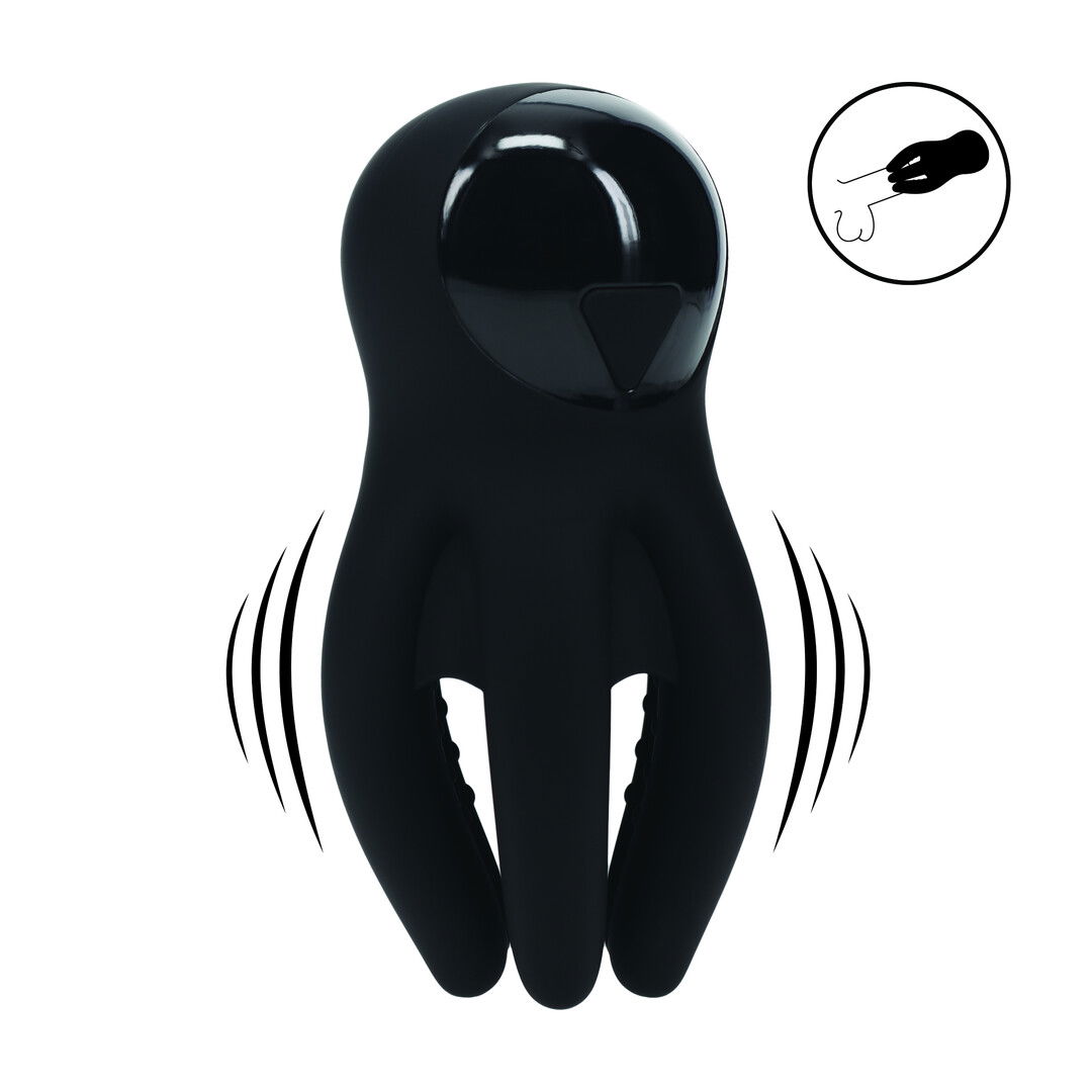 Digitale Vibrerende Silicone Penis Hoofd Stimulator met Tentakels - Zwart