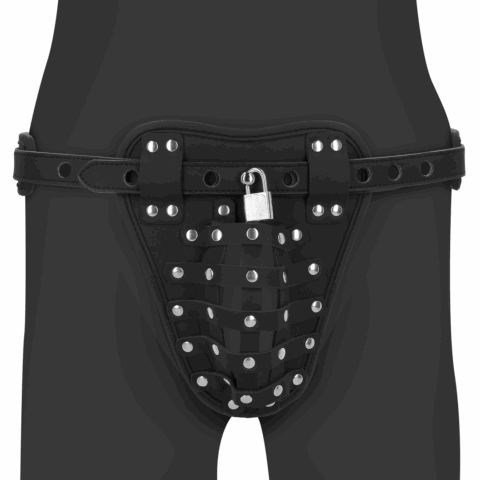 PU Leren Chastity Jock - Zwart