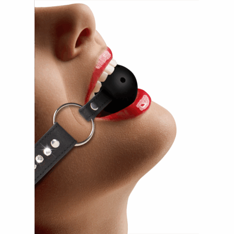 Ademend Ball Gag met diamanten gestikte straps