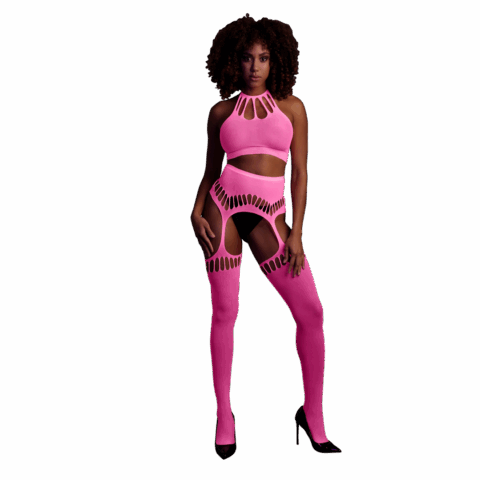 Twee Delige Set met Crop Top en Kousen - One Size - Neon Roze
