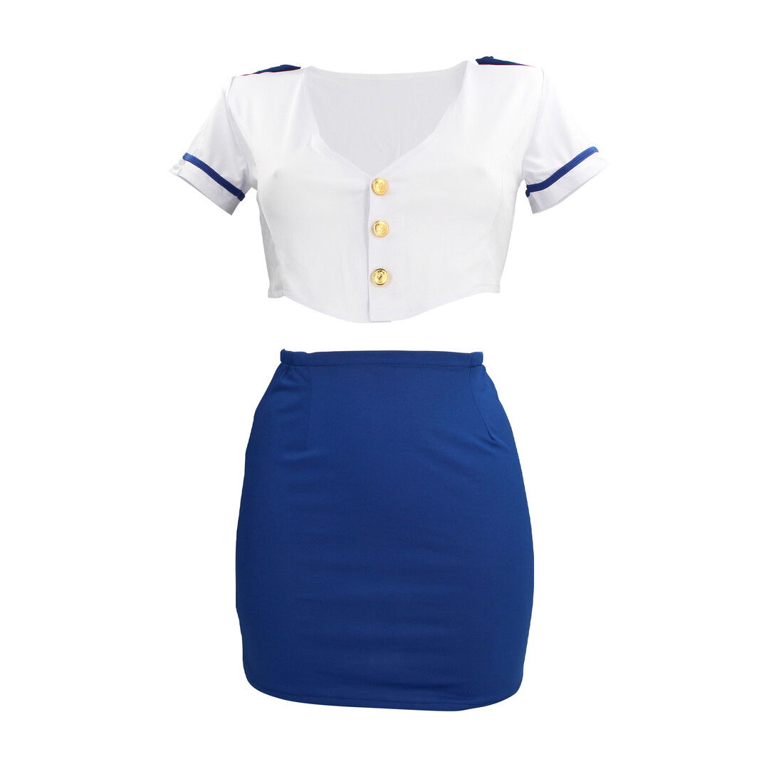 Stewardess Kostuum - S/M - Blauw/Wit - Afbeelding 3