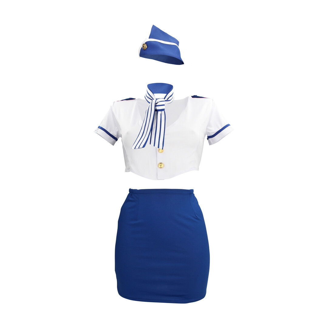 Stewardess Kostuum - S/M - Blauw/Wit