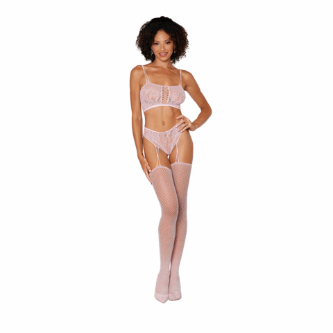 Bralette en Garter Hose Diamond - One Size - Roze