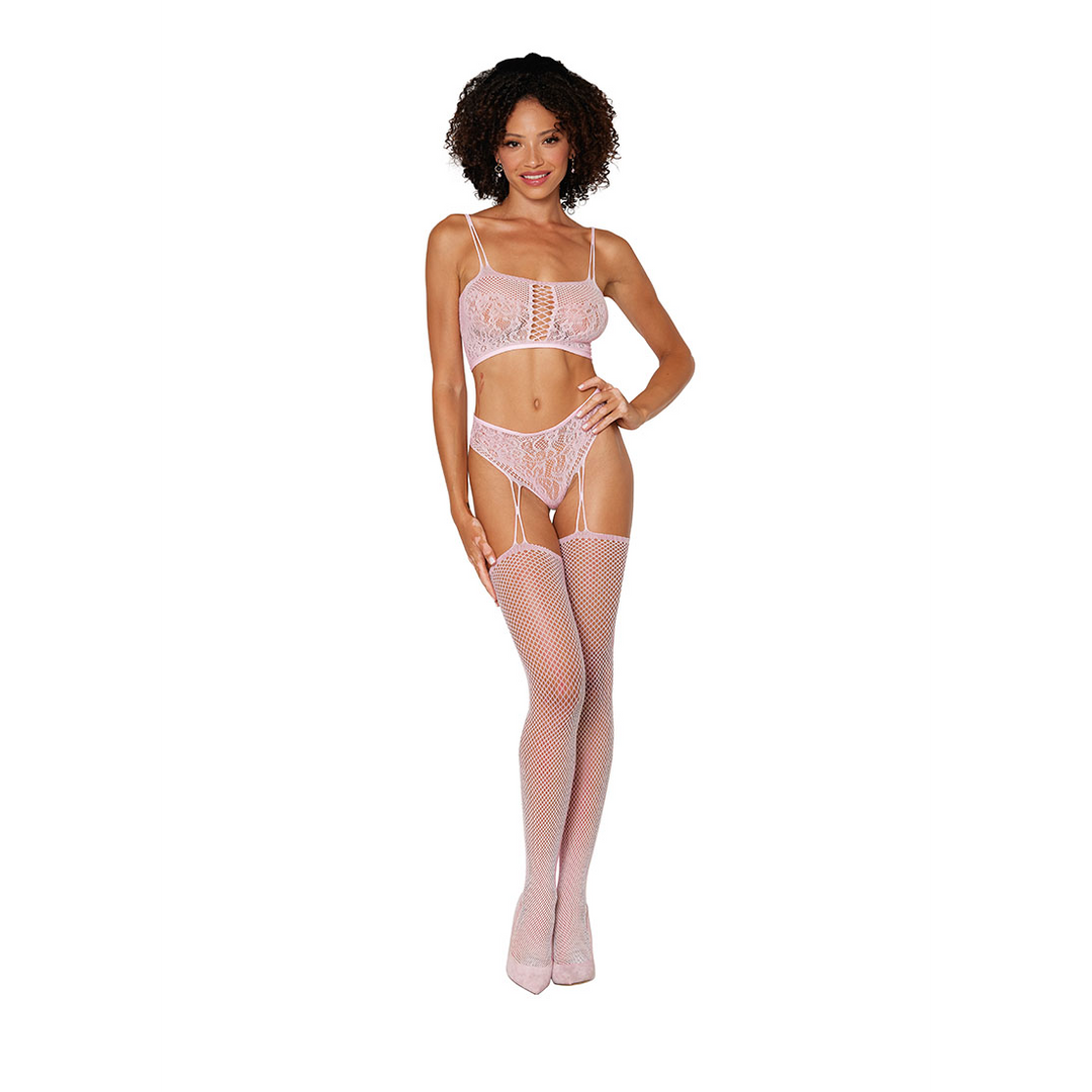 Bralette en Garter Hose Diamond - One Size - Roze