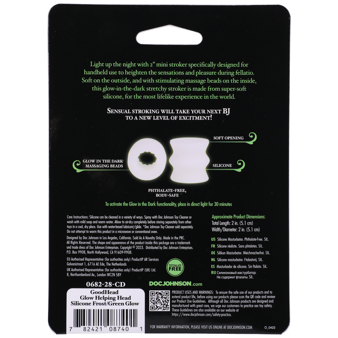 Glow Helping Head Silicone - Masturbator Sleeve - Frost / Green Glow - Afbeelding 3