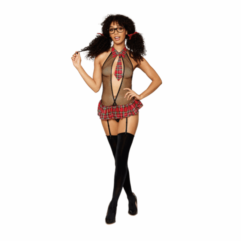 Garter School Girl Teddy en Plastic Glasses - One Size