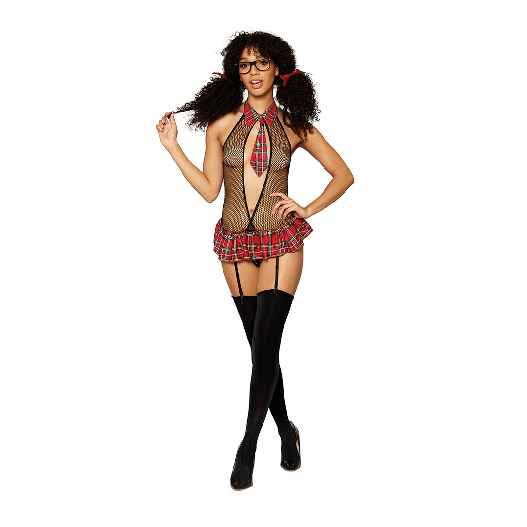 Garter School Girl Teddy en Plastic Glasses - One Size