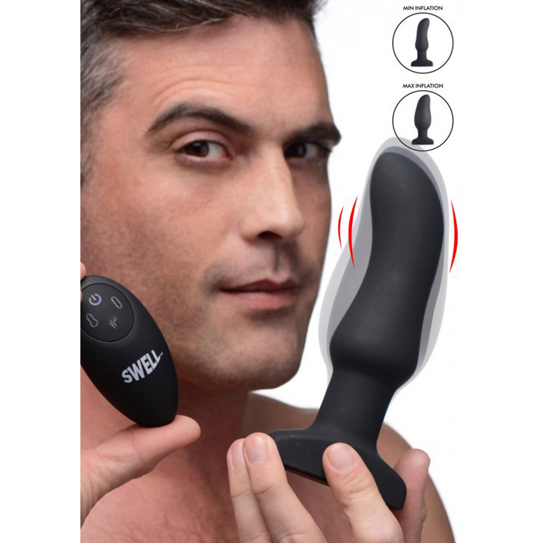 Opblaasbare Gebogen Vibrerende Siliconen Butt Plug - Afbeelding 3