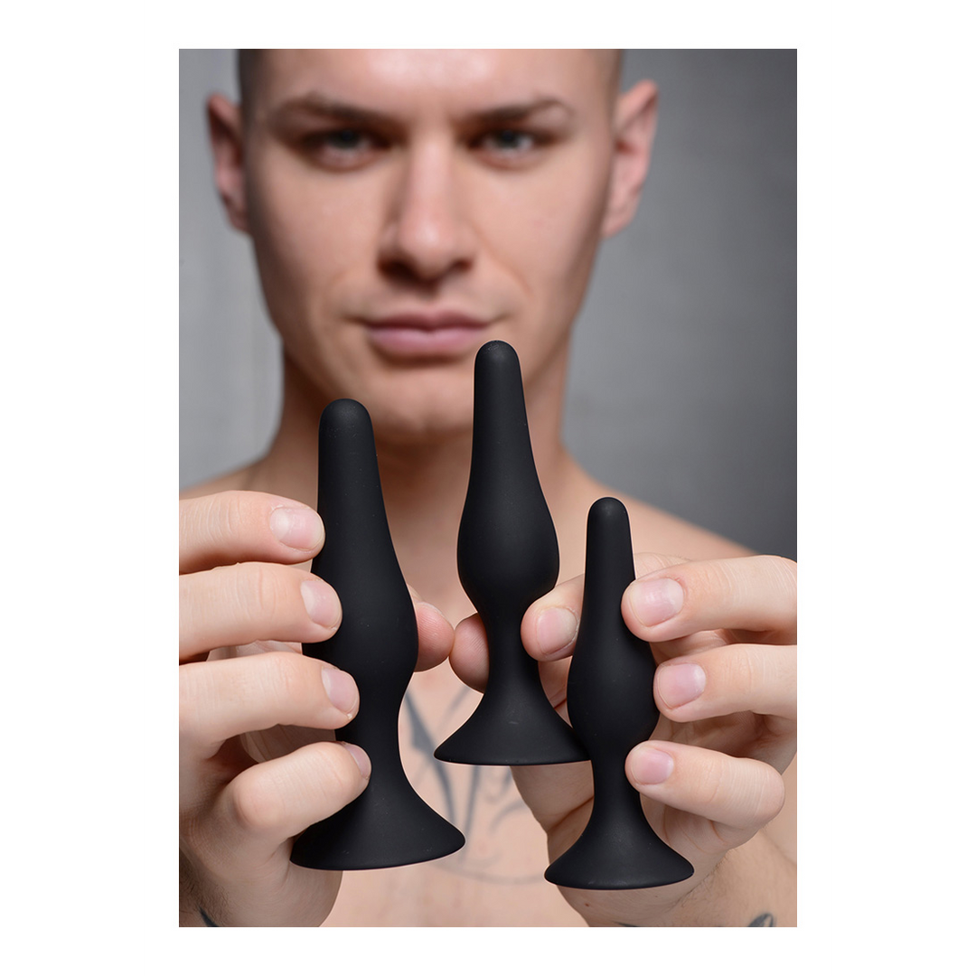 Triple Spire - Tapered Silicone Anale Trainer Set - 3 Stuks - Zwart - Afbeelding 3