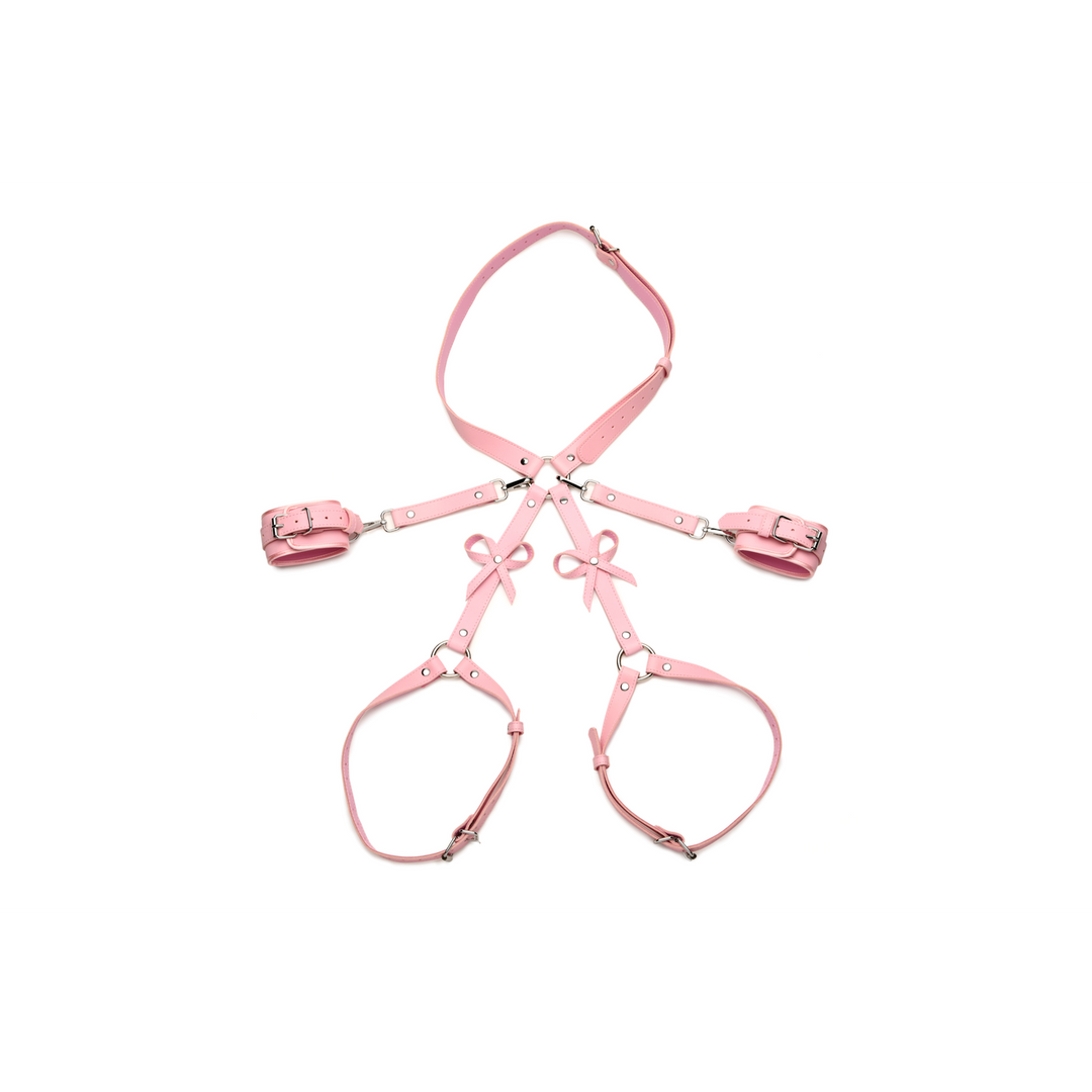 Bondage Harness met Strikjes - XL/2XL - Roze