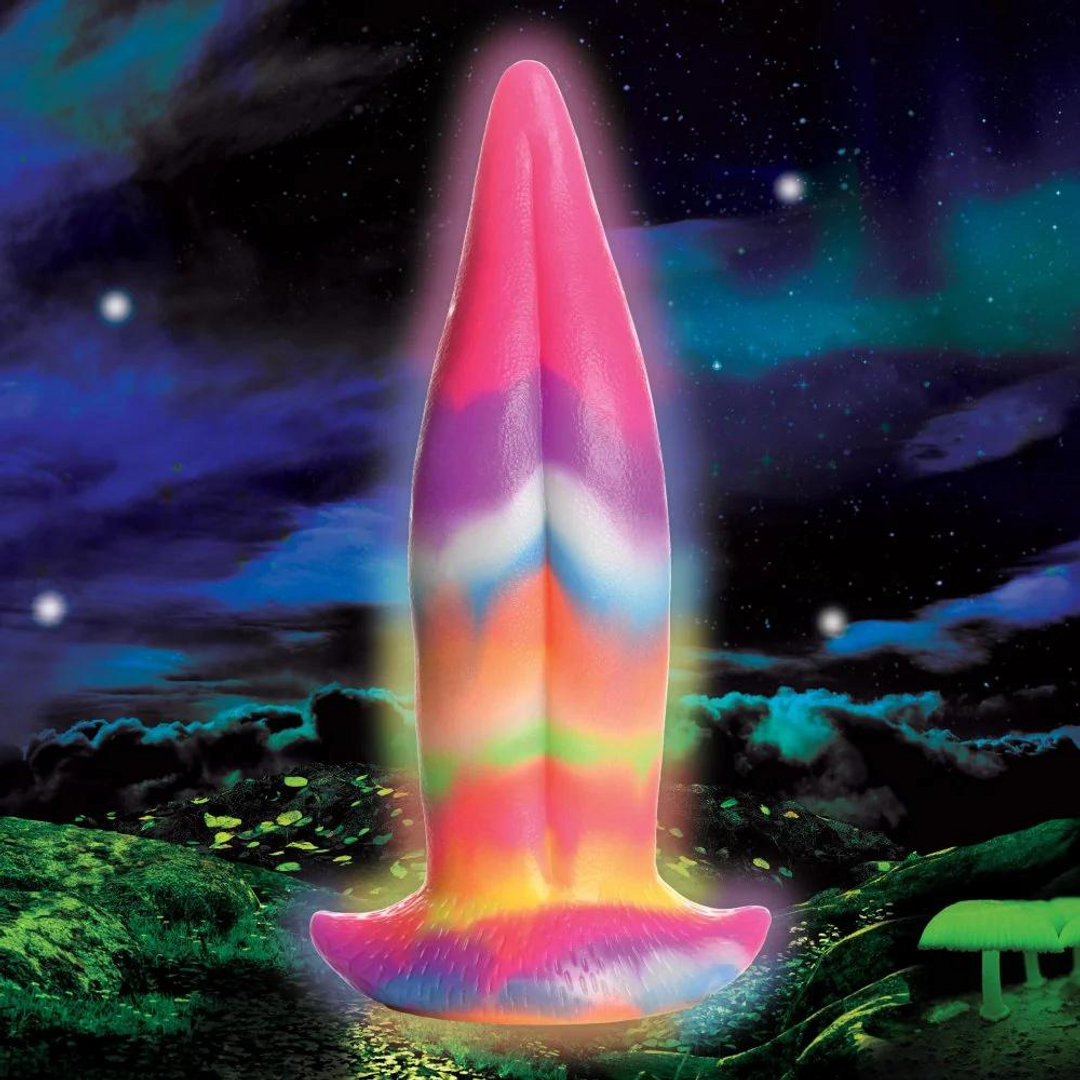 Eenhoorn Tongue - Glow in the Dark - Silicone Dildo - Regenboog - Afbeelding 3