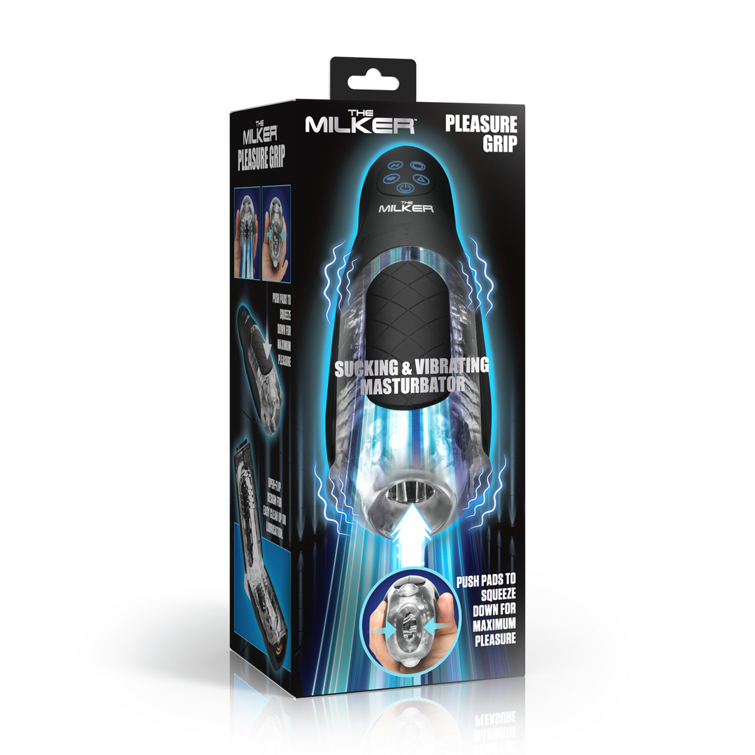 De Milker Pleasure Grip - Zuig- en Vibrerende Masturbator - Transparant/Zwart