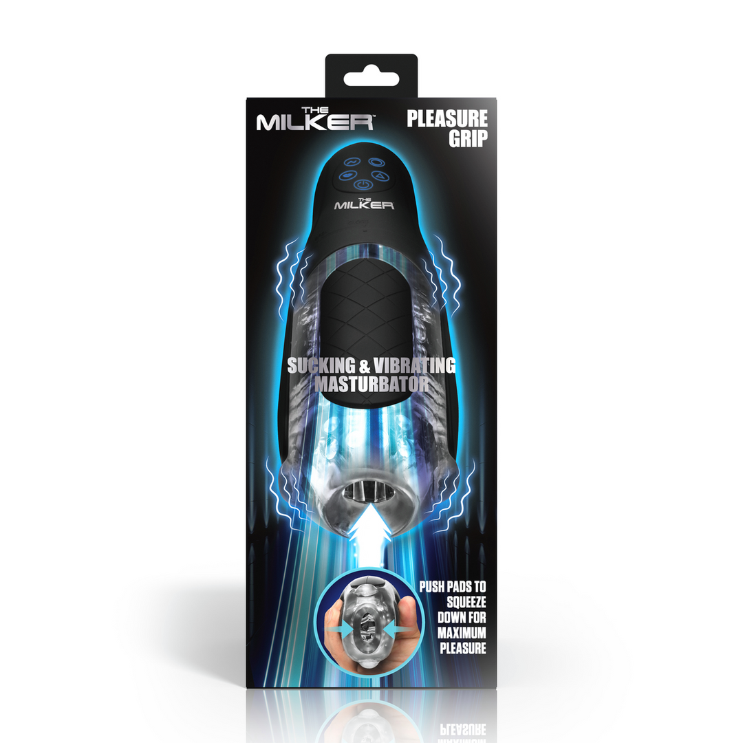 De Milker Pleasure Grip - Zuig- en Vibrerende Masturbator - Transparant/Zwart - Afbeelding 2