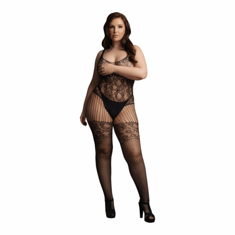 Kant en Visnet Bodystocking - Plus Size