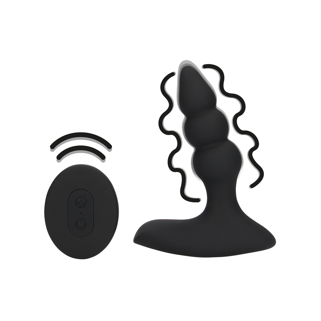 Beaded Vibrerende Anale Plug met Afstandsbediening - Zoethout Zwart