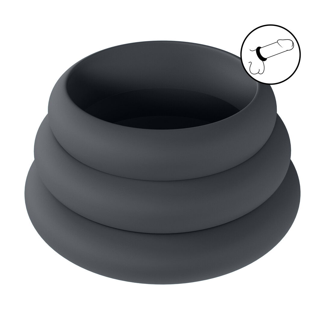 Wide O Siliconen Cockring Set van 3 - S/M/L - Zwart