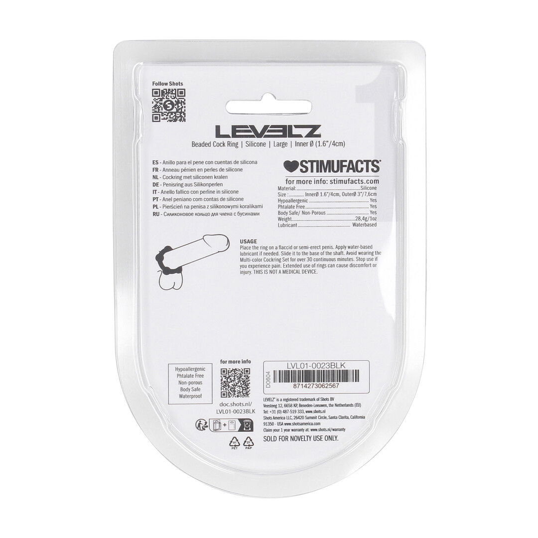 Kralen Siliconen Cockring - L - 45mm - Zwart - Afbeelding 3