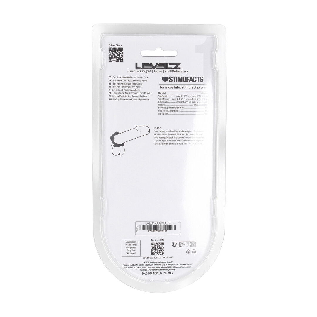 Kralen Silikon Cockring Set van 3 - S/M/L - Zwart - Afbeelding 3