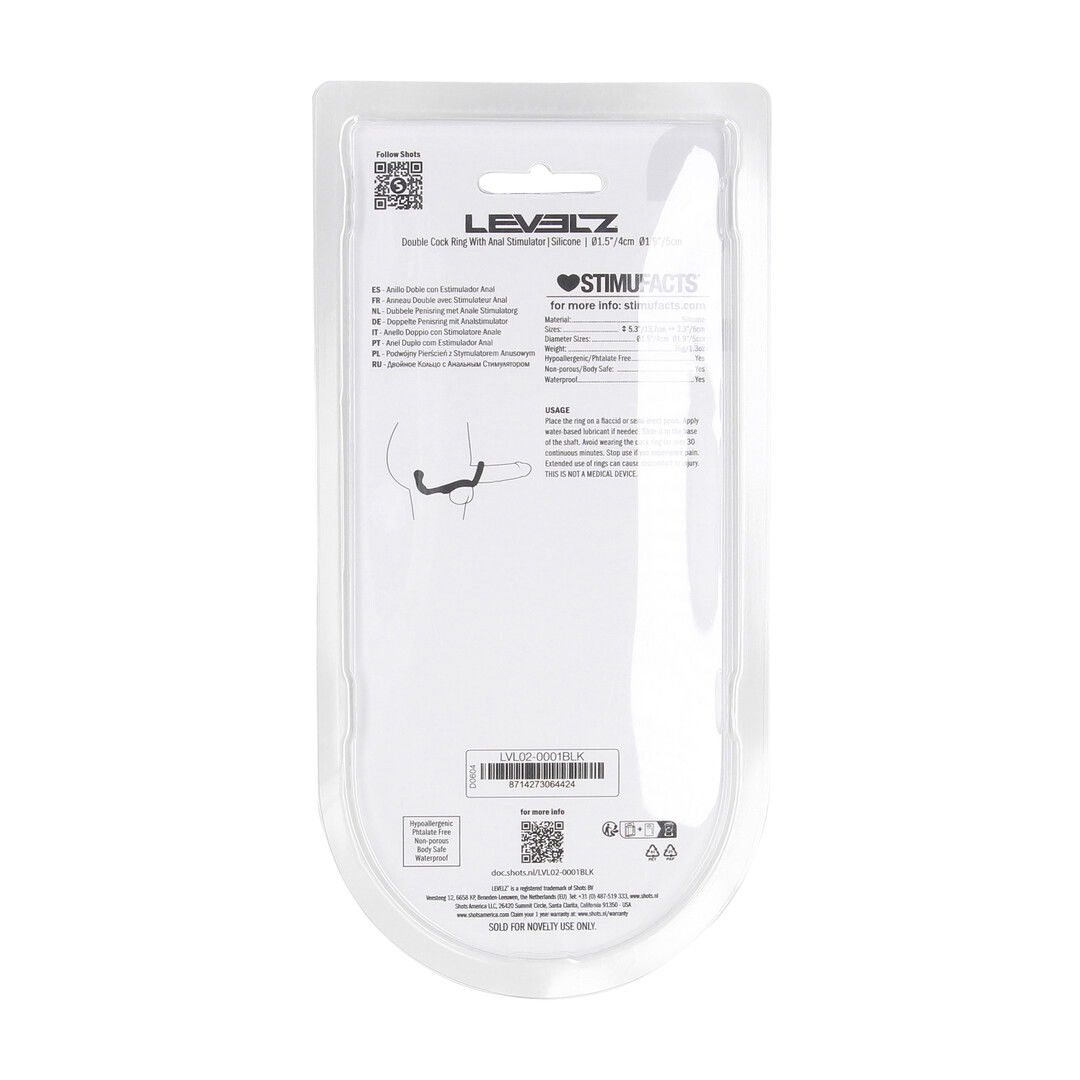Siliconen Dubbele Cockring met Anale Stimulator - Zwart - Afbeelding 3