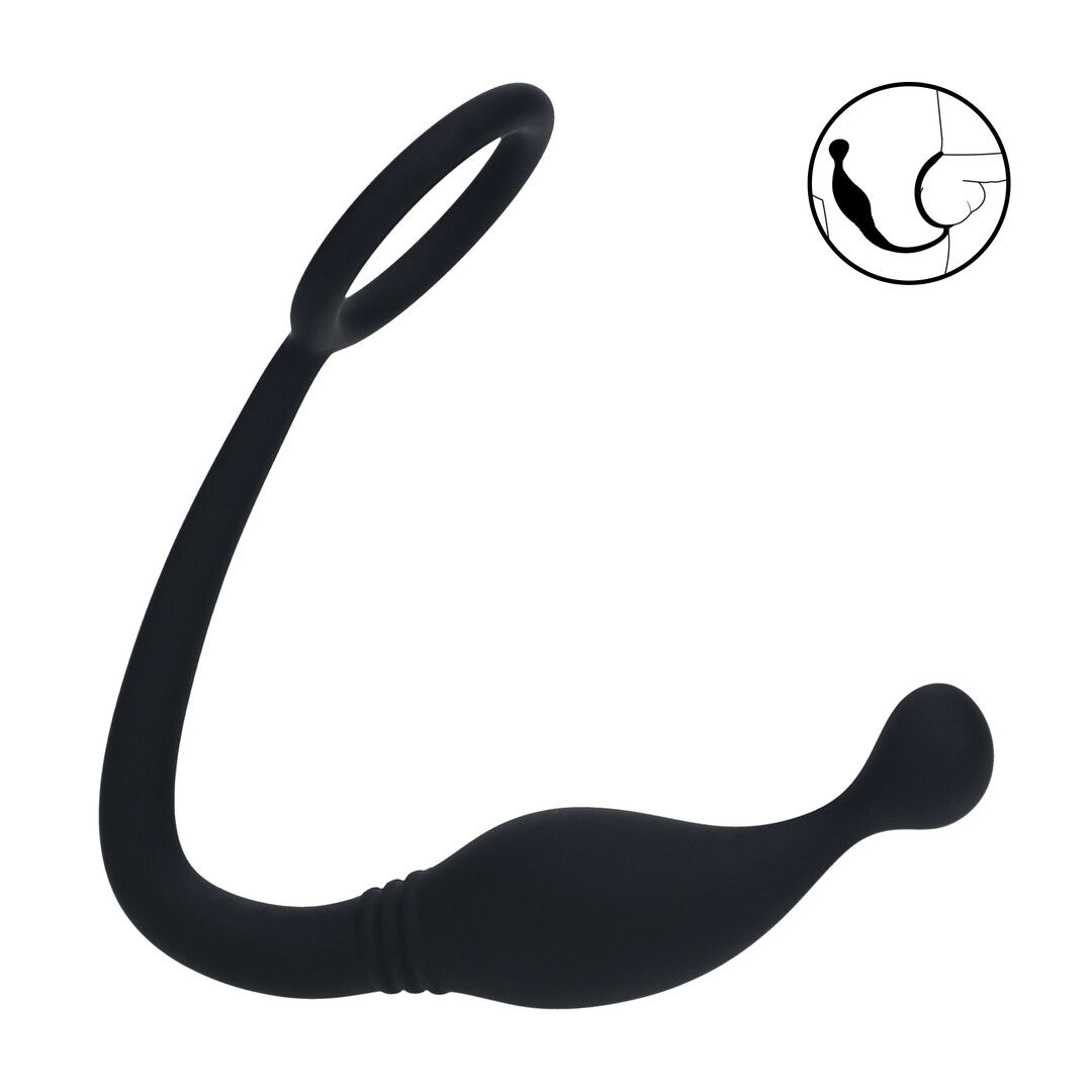 Siliconen Cockring met Prostaatstimulator - S - Zwart