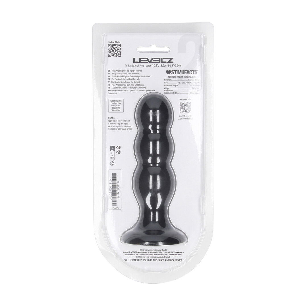 Tri Rattle Liquid Silicone Anale Plug - L - Zwart - Afbeelding 3