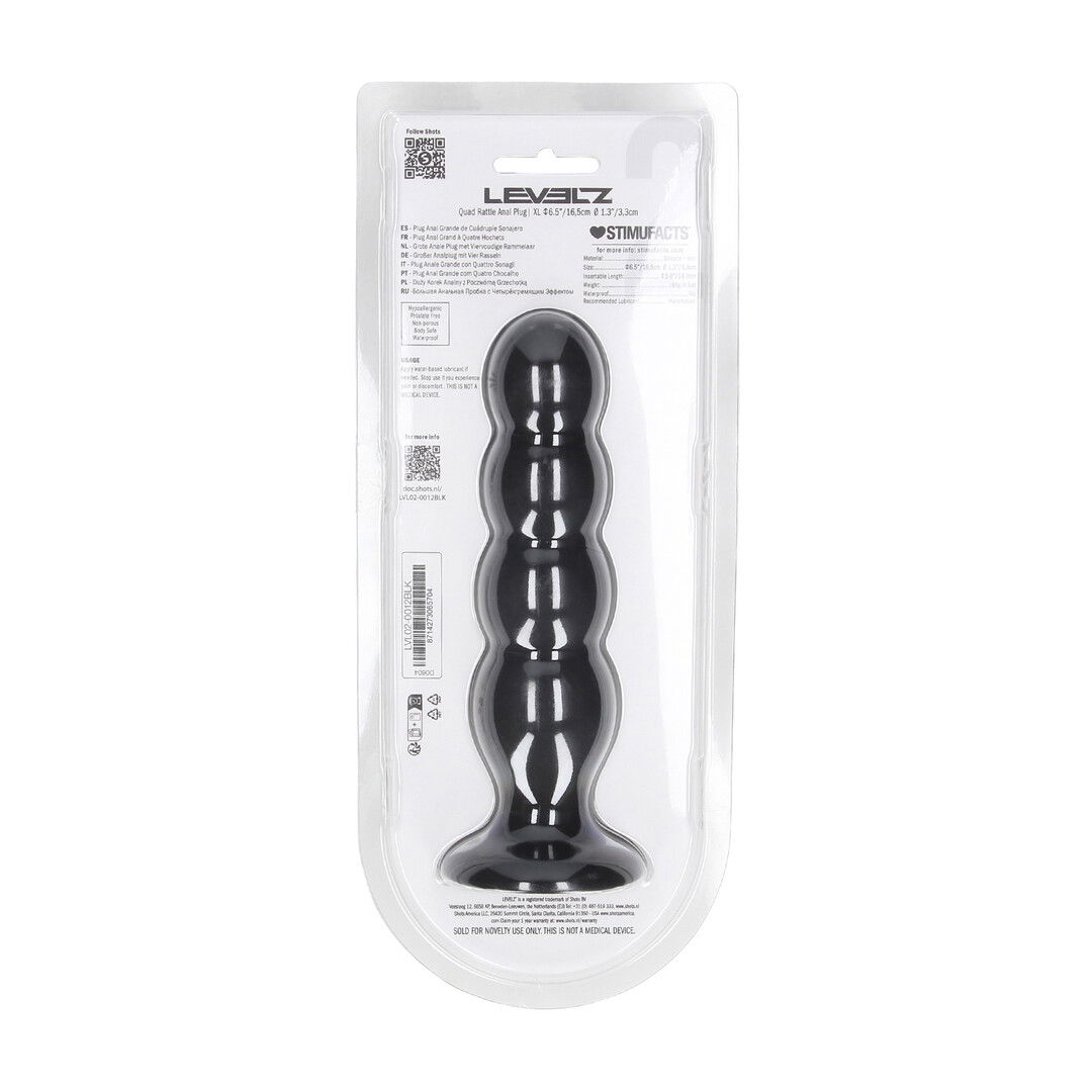 Quad Rattle Vloeibare Siliconen Anale Plug - XL - Zwart - Afbeelding 3