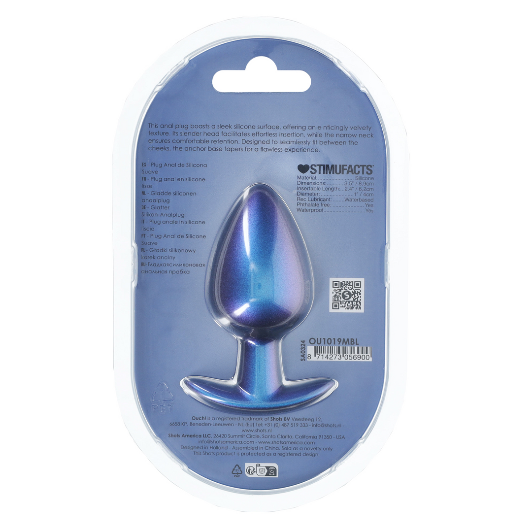 Zachte Siliconen Anale Plug - Groot - 3,5 / 8,9 cm - Metallic Blauw - Afbeelding 3