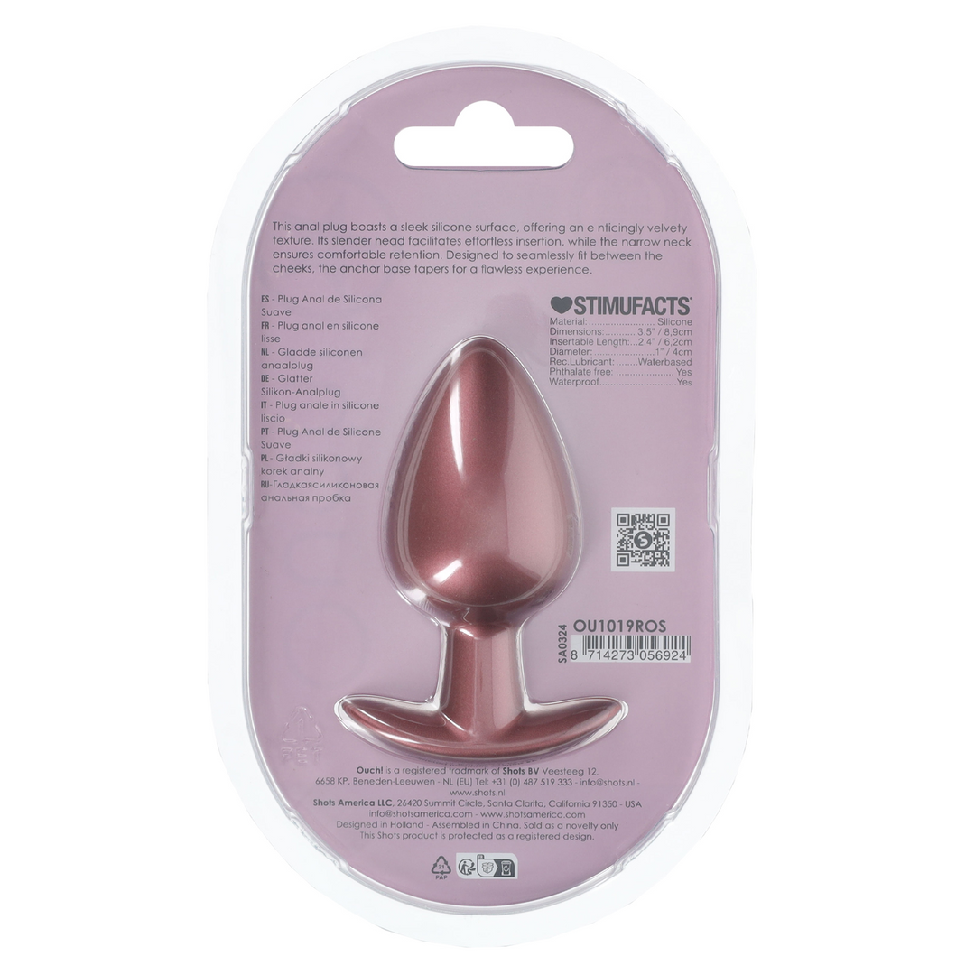Gladde Siliconen Anale Plug - Groot - 3,5 / 8,9 cm - Roségoud - Afbeelding 3