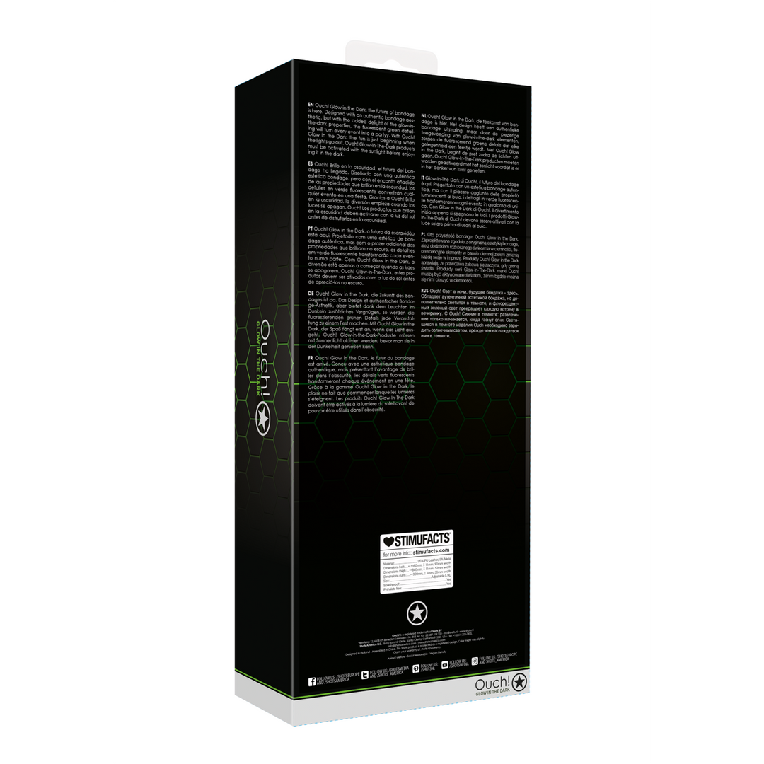 Dijbanden met riem en handboeien - Glow in the Dark - L/XL - Afbeelding 3